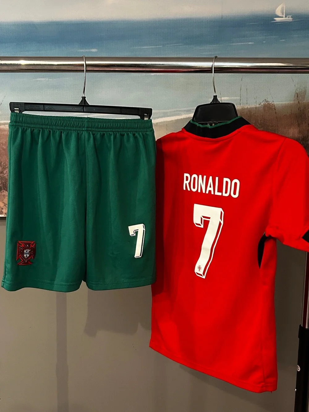Nike Kids Red Jersey with Green Shorts - Ronaldo #7